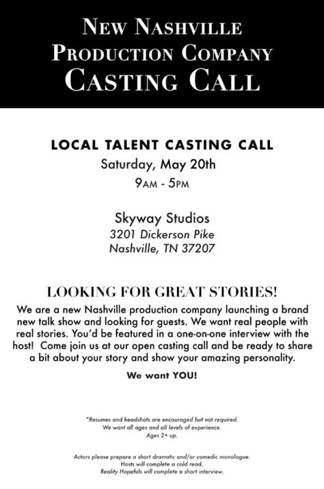 nashville casting calls|modeling opportunities in nashville tn.